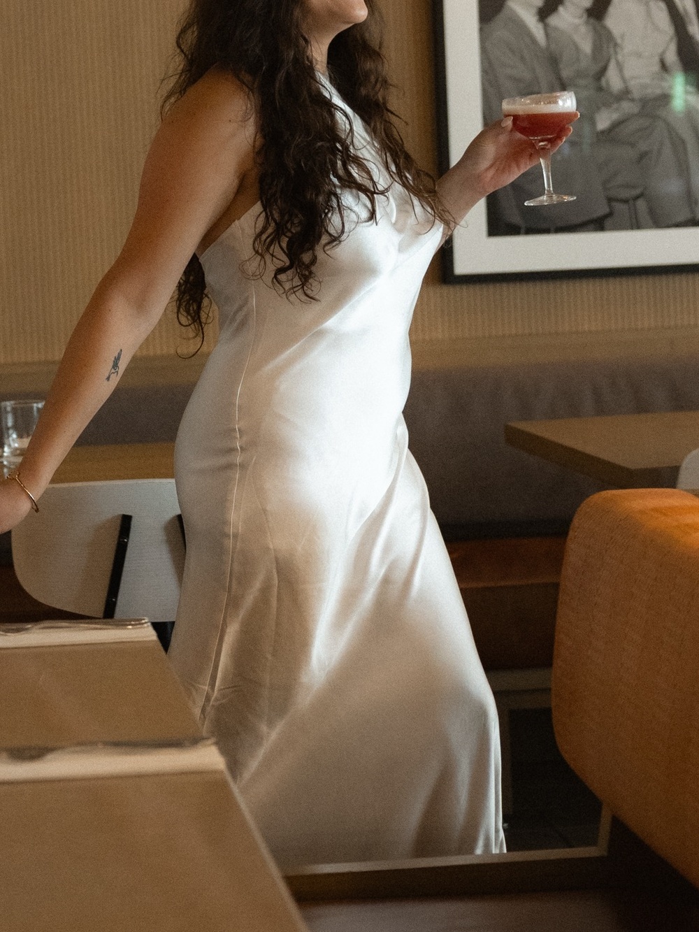 Meshki Satin White Halter Slip Dress